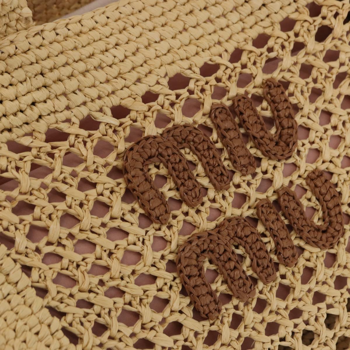Miu Miu Woven Tote Bag Raffia 2way Beige Gold Tone Auth ki6738M