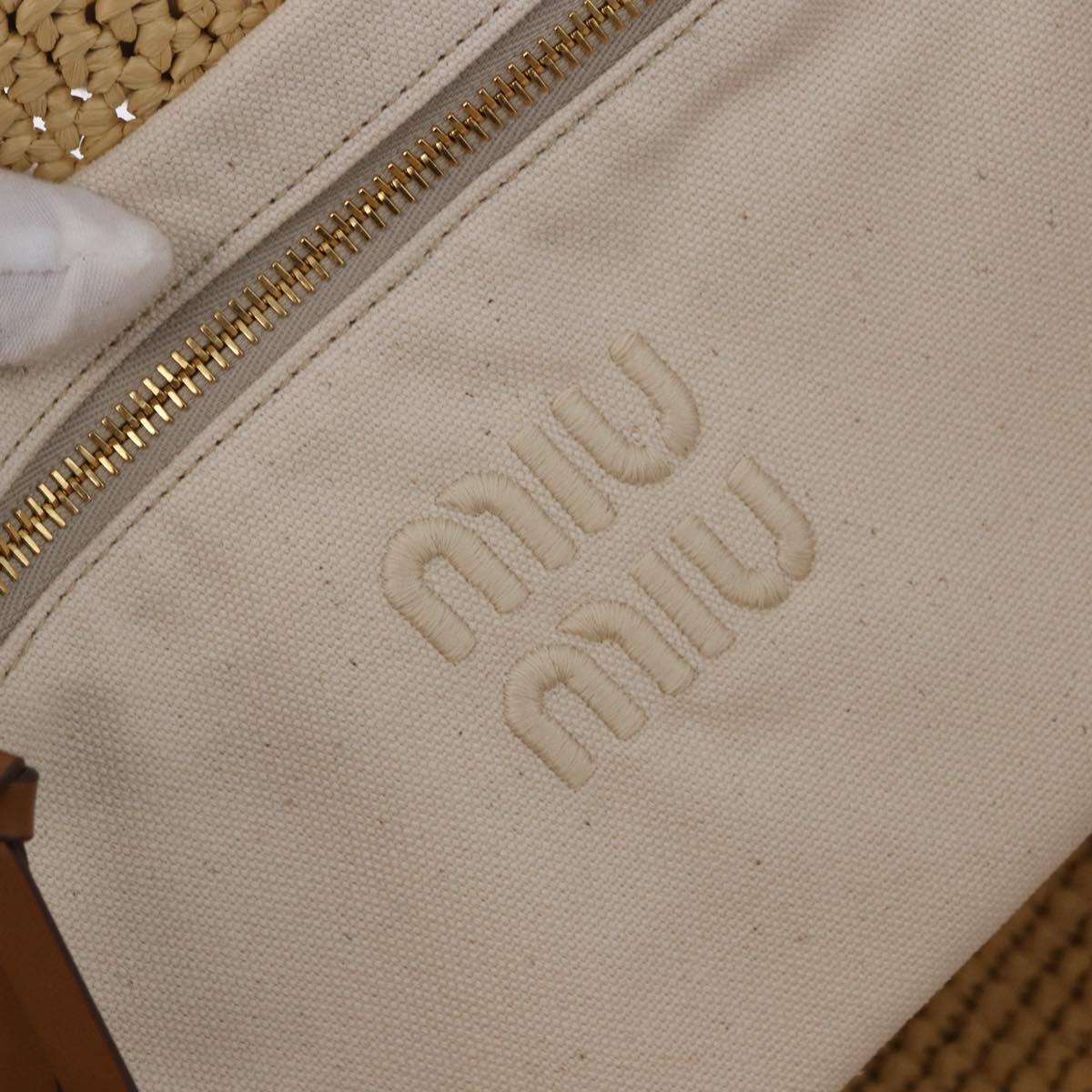 Miu Miu Woven Tote Bag Raffia 2way Beige Gold Tone Auth ki6738M