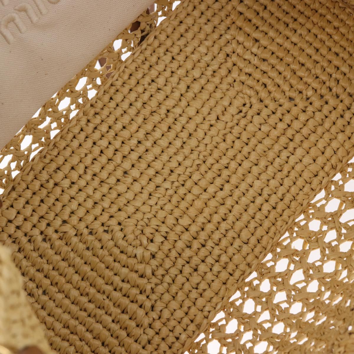 Miu Miu Woven Tote Bag Raffia 2way Beige Gold Tone Auth ki6738M