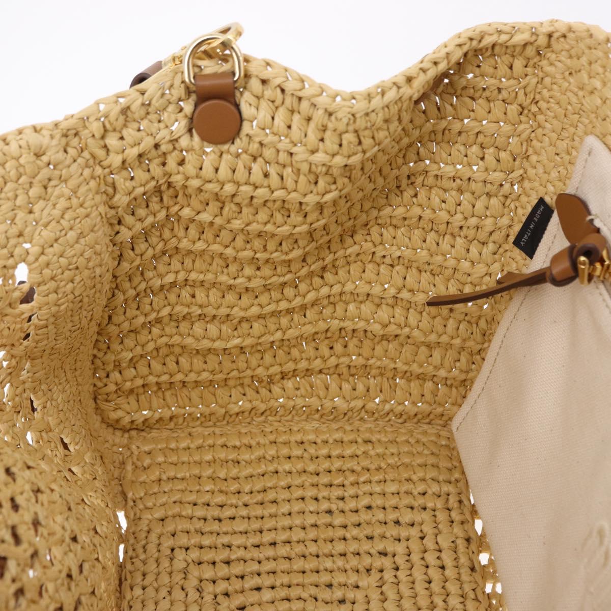 Miu Miu Woven Tote Bag Raffia 2way Beige Gold Tone Auth ki6738M