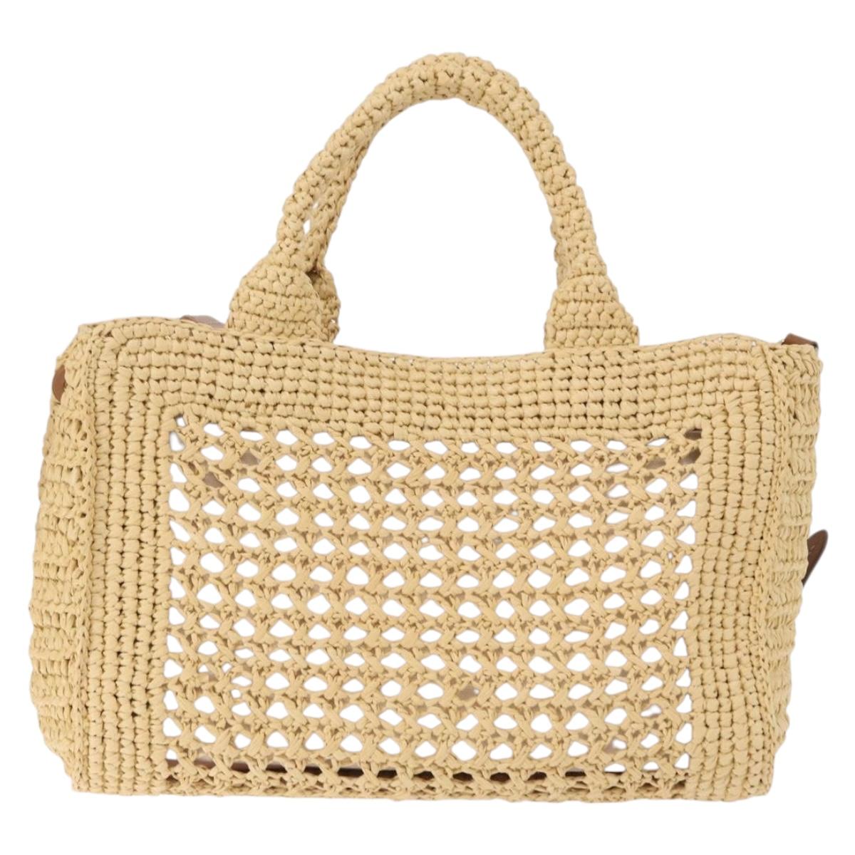Miu Miu Woven Tote Bag Raffia 2way Beige Gold Tone Auth ki6738M