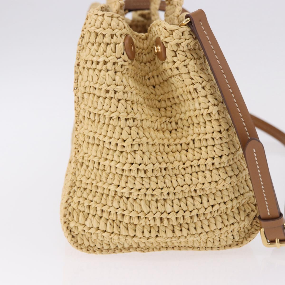 Miu Miu Woven Tote Bag Raffia 2way Beige Gold Tone Auth ki6738M