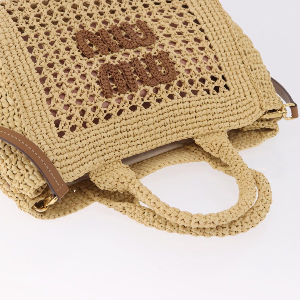 Miu Miu Woven Tote Bag Raffia 2way Beige Gold Tone Auth ki6738M