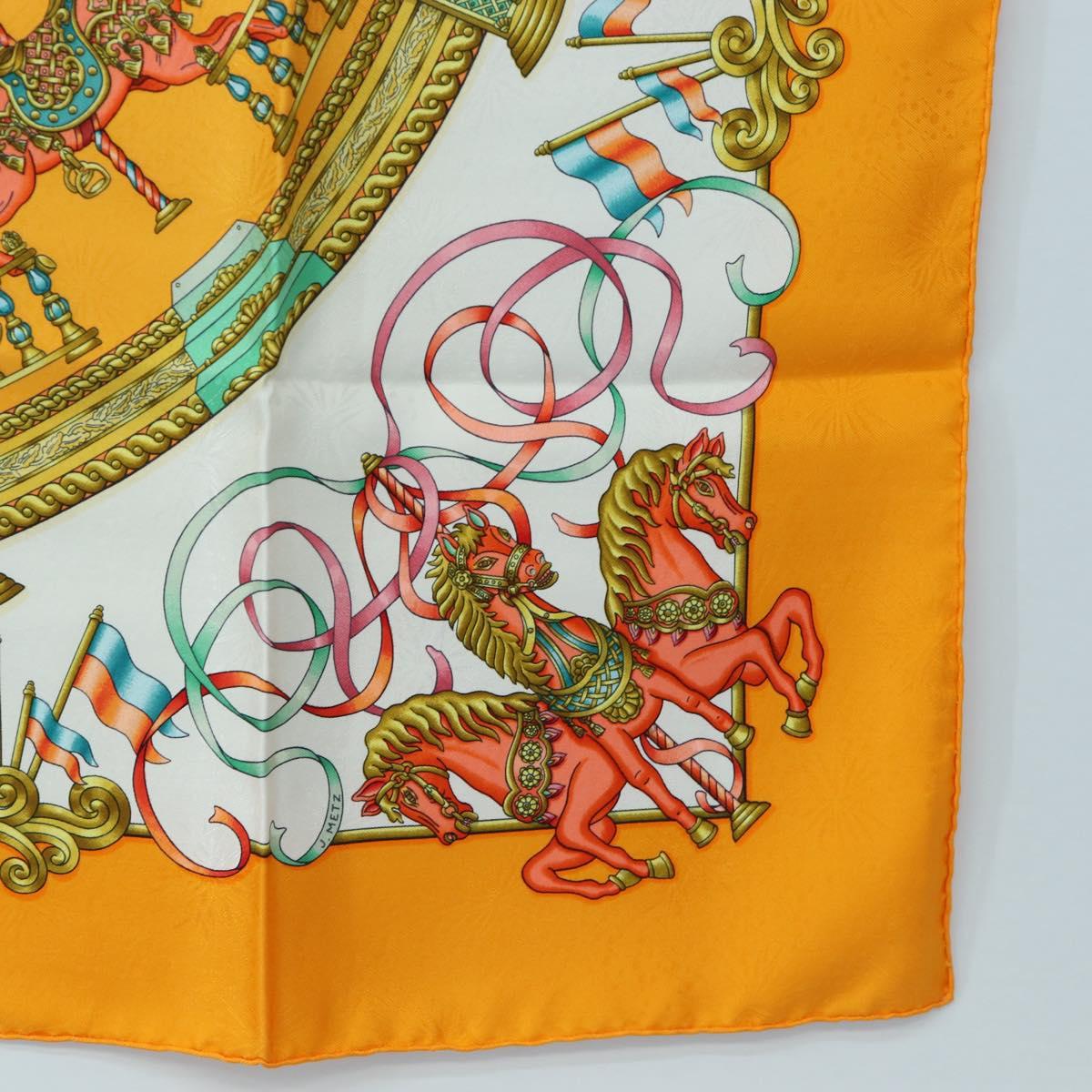 HERMES Carre 90 Scarf Silk ""LUNA ARK"" Orange White Auth ki6742M