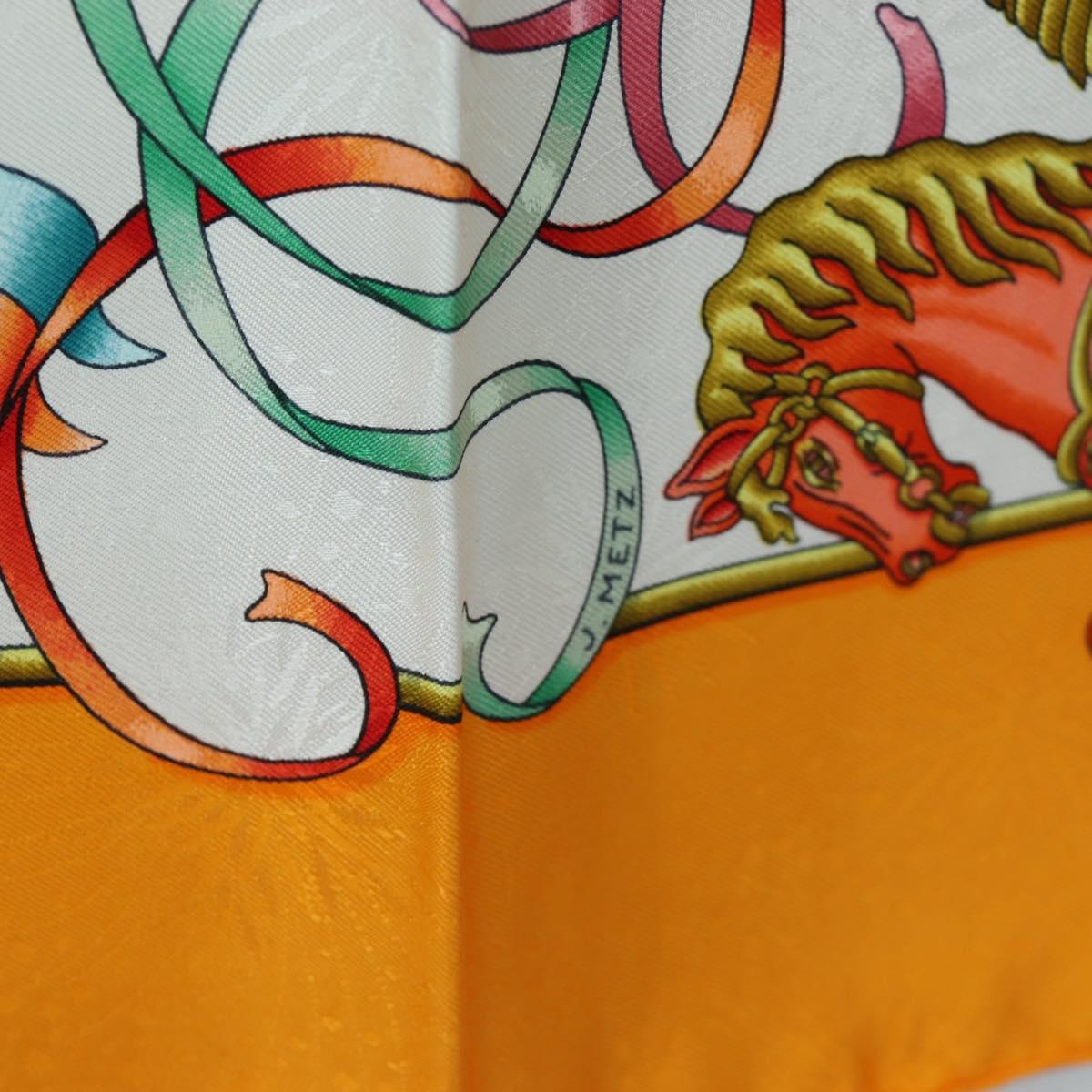 HERMES Carre 90 Scarf Silk ""LUNA ARK"" Orange White Auth ki6742M