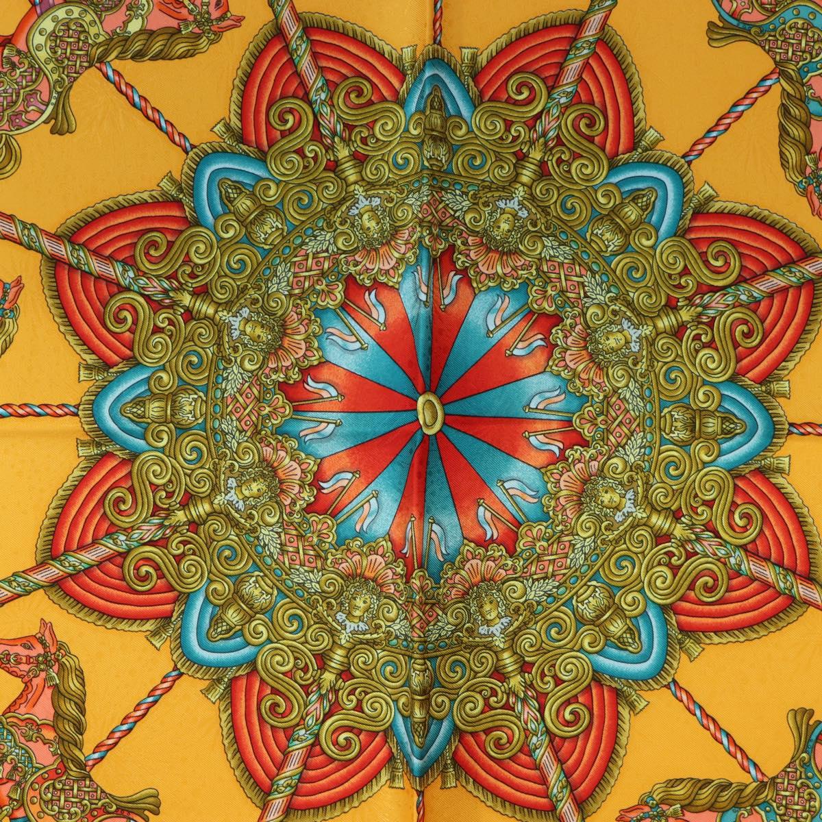 HERMES Carre 90 Scarf Silk ""LUNA ARK"" Orange White Auth ki6742M