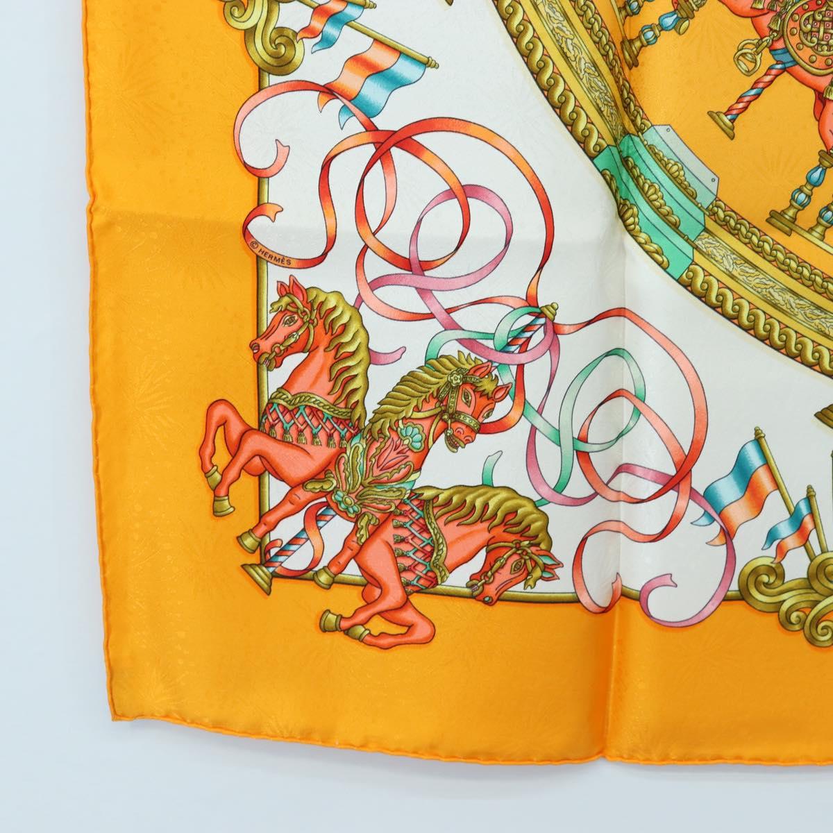 HERMES Carre 90 Scarf Silk ""LUNA ARK"" Orange White Auth ki6742M