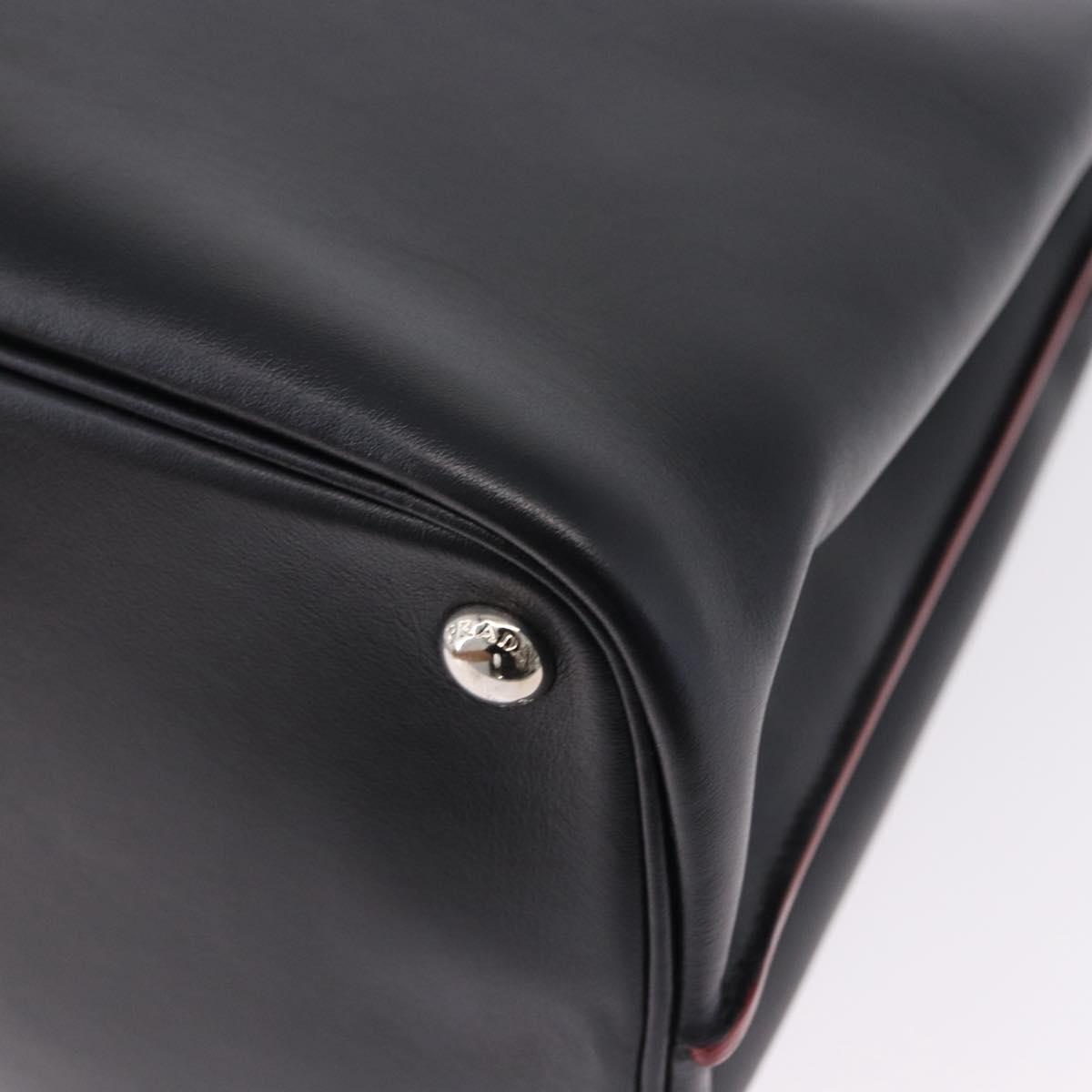 PRADA Hand Bag Leather 2way Black Silver Auth ki6745M