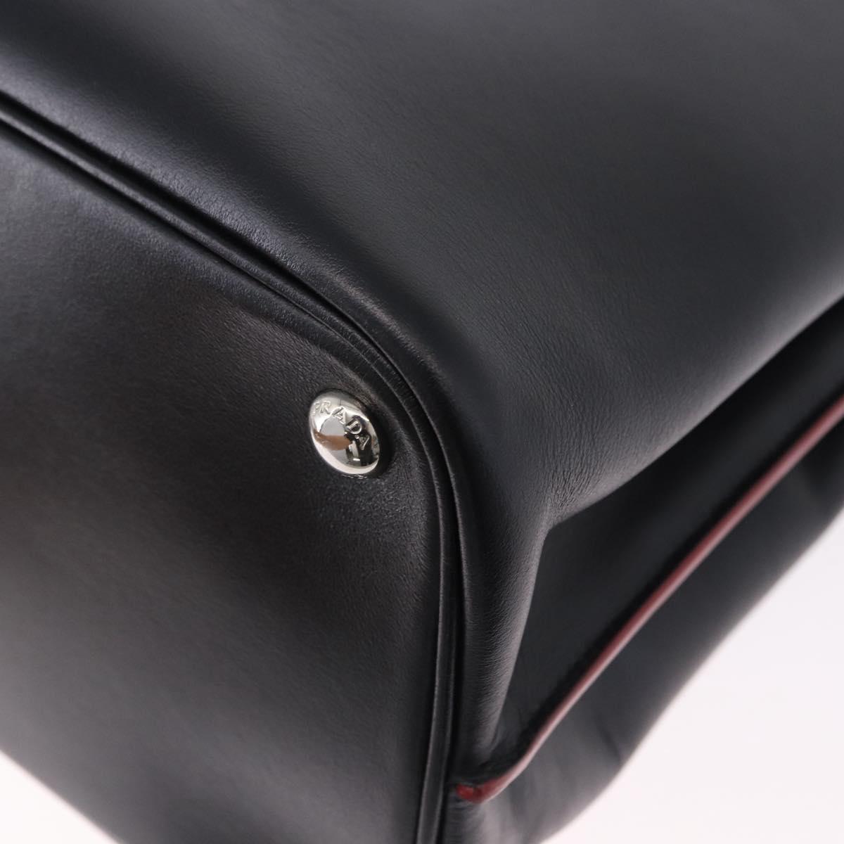 PRADA Hand Bag Leather 2way Black Silver Auth ki6745M