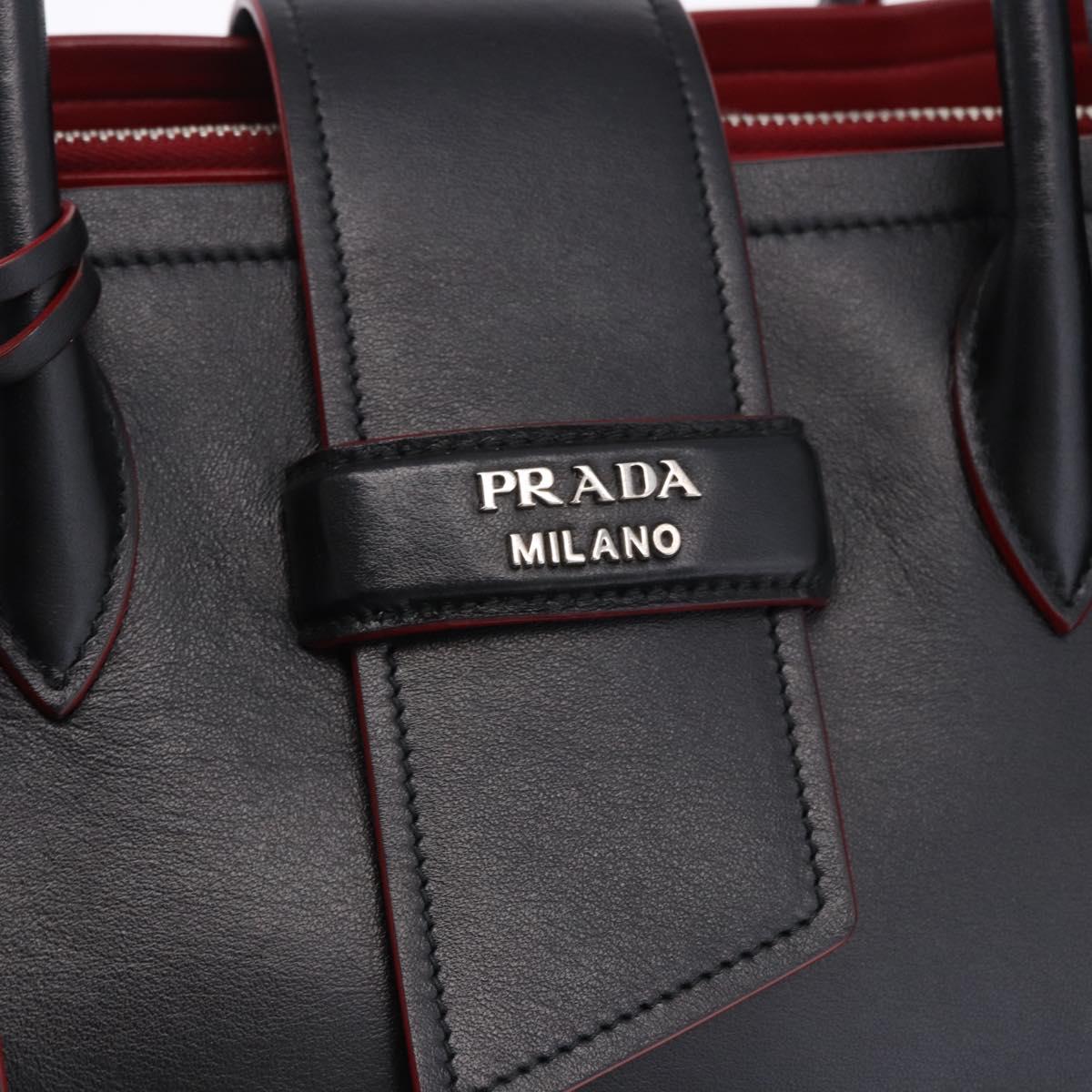 PRADA Hand Bag Leather 2way Black Silver Auth ki6745M