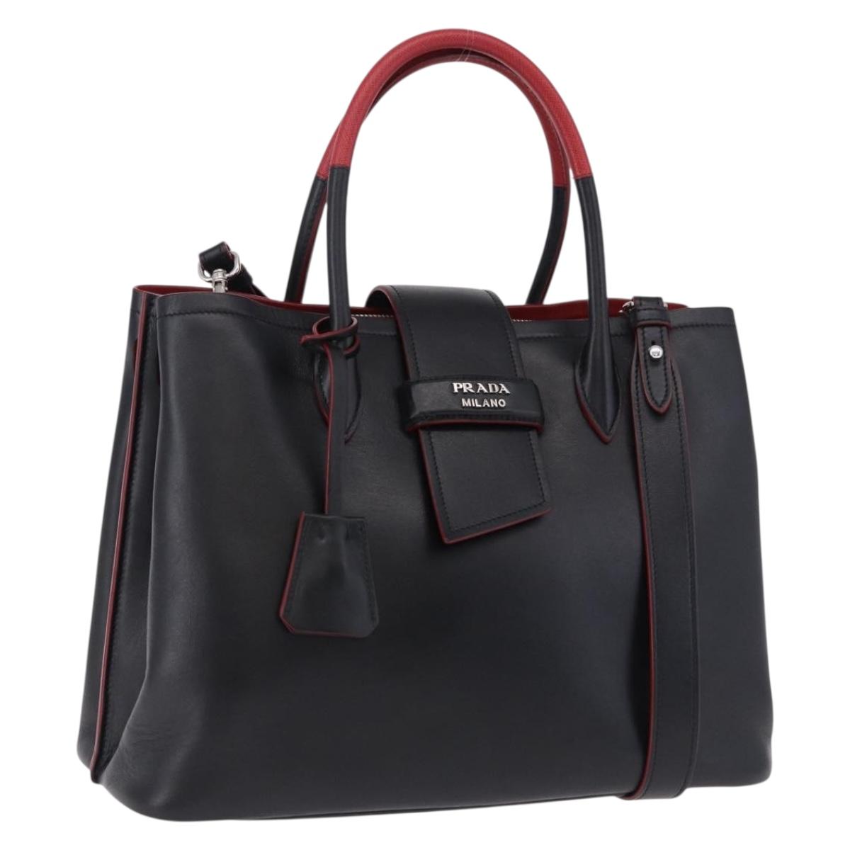 PRADA Hand Bag Leather 2way Black Silver Auth ki6745M