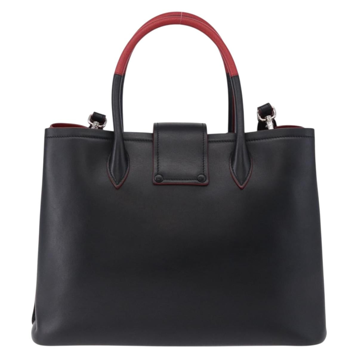 PRADA Hand Bag Leather 2way Black Silver Auth ki6745M