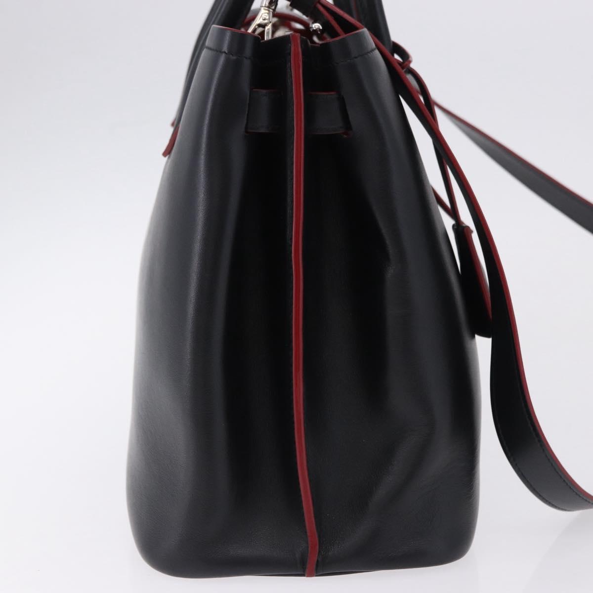 PRADA Hand Bag Leather 2way Black Silver Auth ki6745M