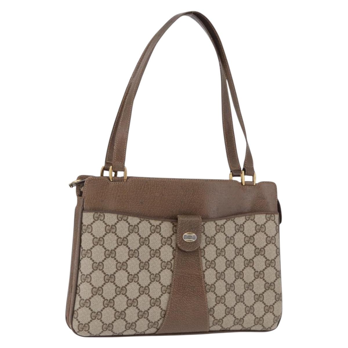 GUCCI GG Supreme Shoulder Bag PVC Beige Gold Auth ki6747
