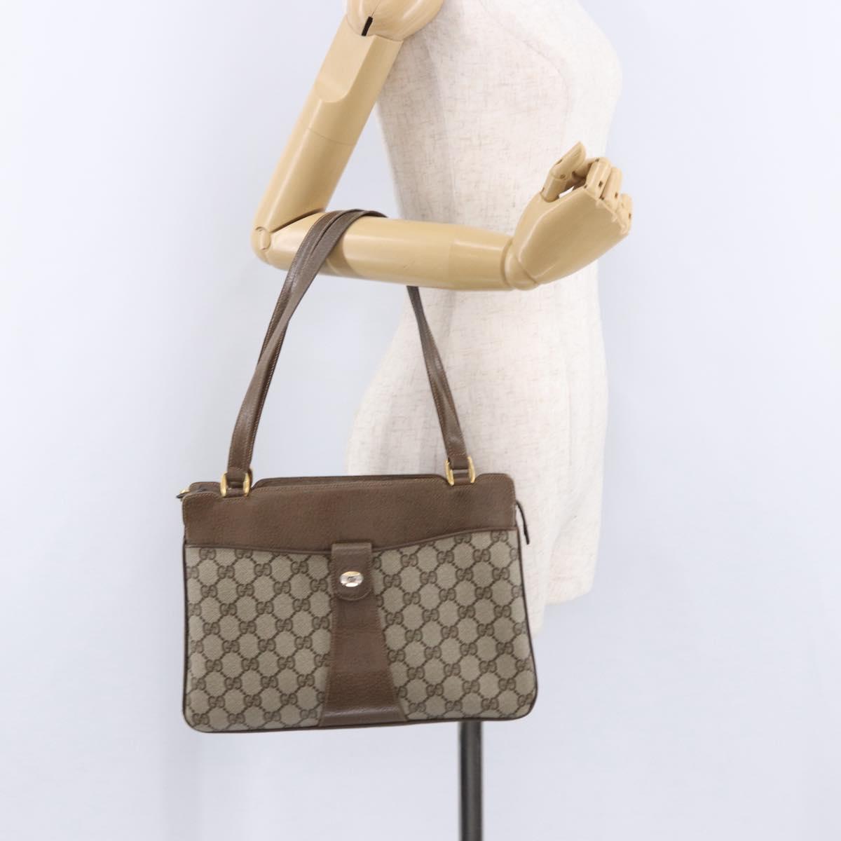 GUCCI GG Supreme Shoulder Bag PVC Beige Gold Auth ki6747