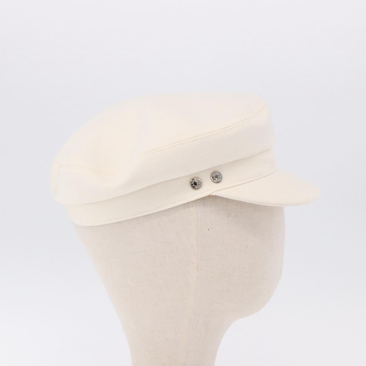 HERMES Casquette Hat Canvas White Auth ki6748M