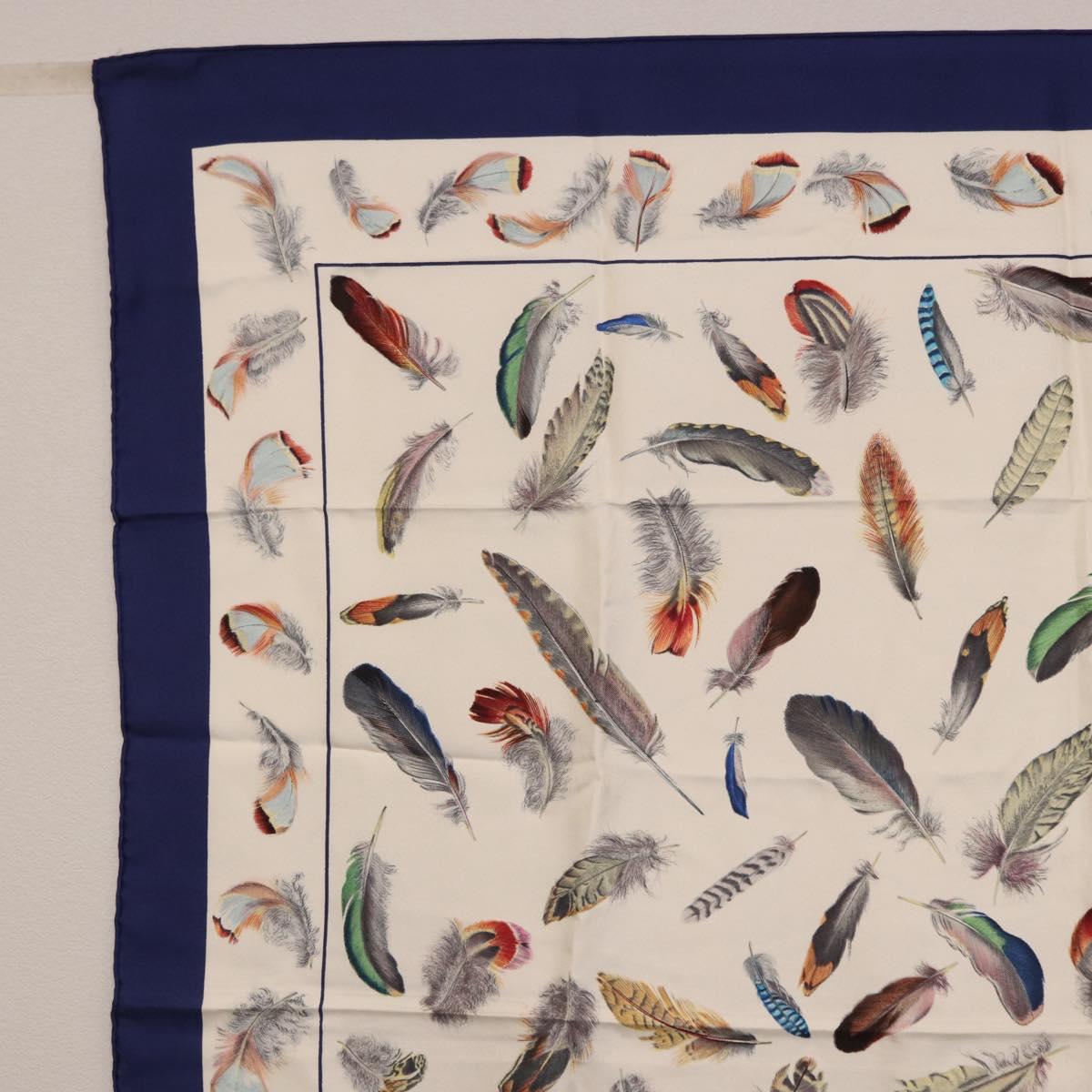 HERMES Carre 90 Scarf ”PLUMES” Silk Blue Auth ki6752
