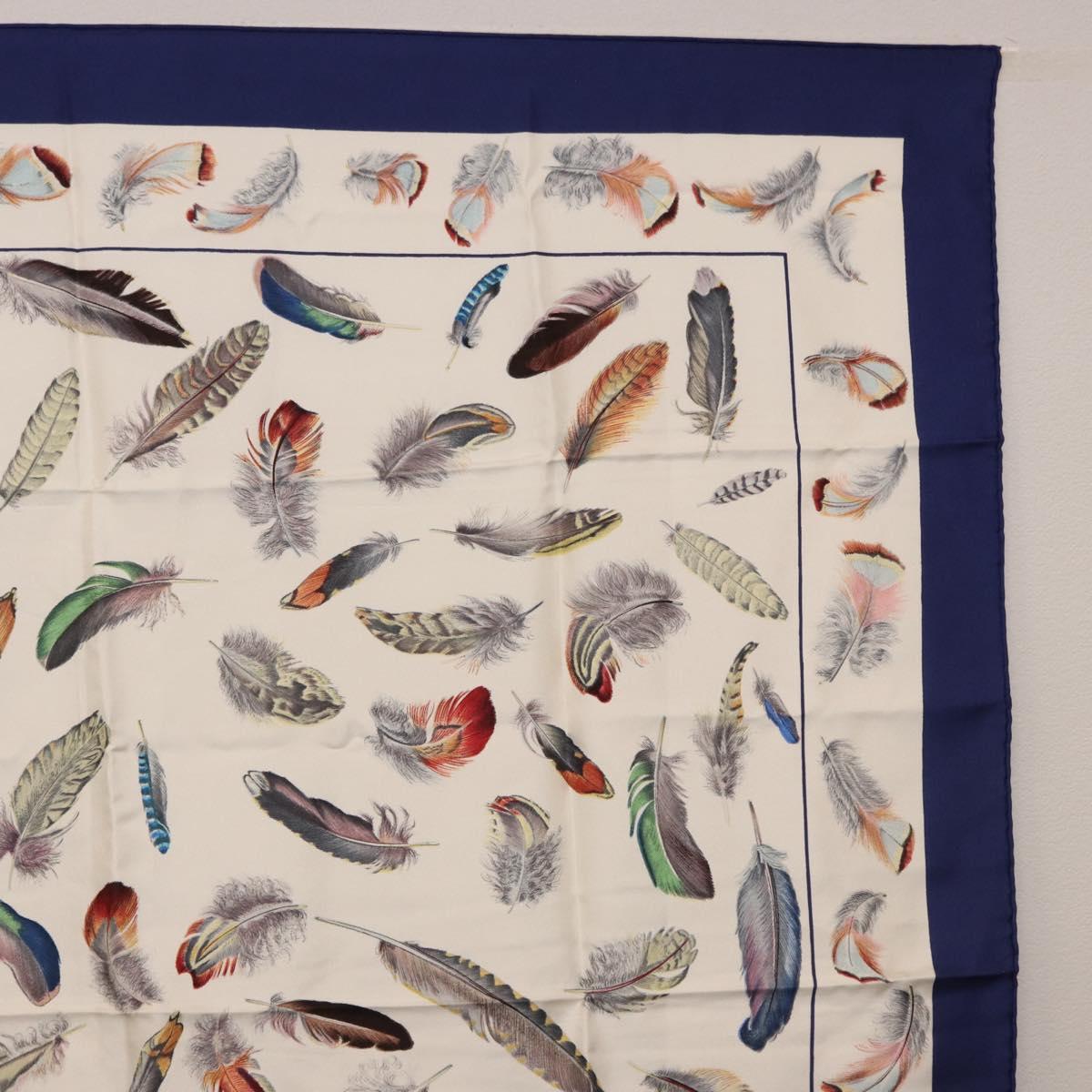 HERMES Carre 90 Scarf ”PLUMES” Silk Blue Auth ki6752