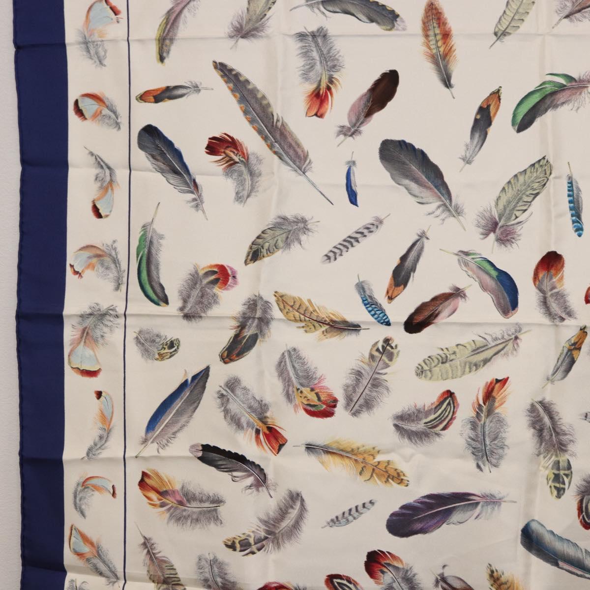 HERMES Carre 90 Scarf ”PLUMES” Silk Blue Auth ki6752