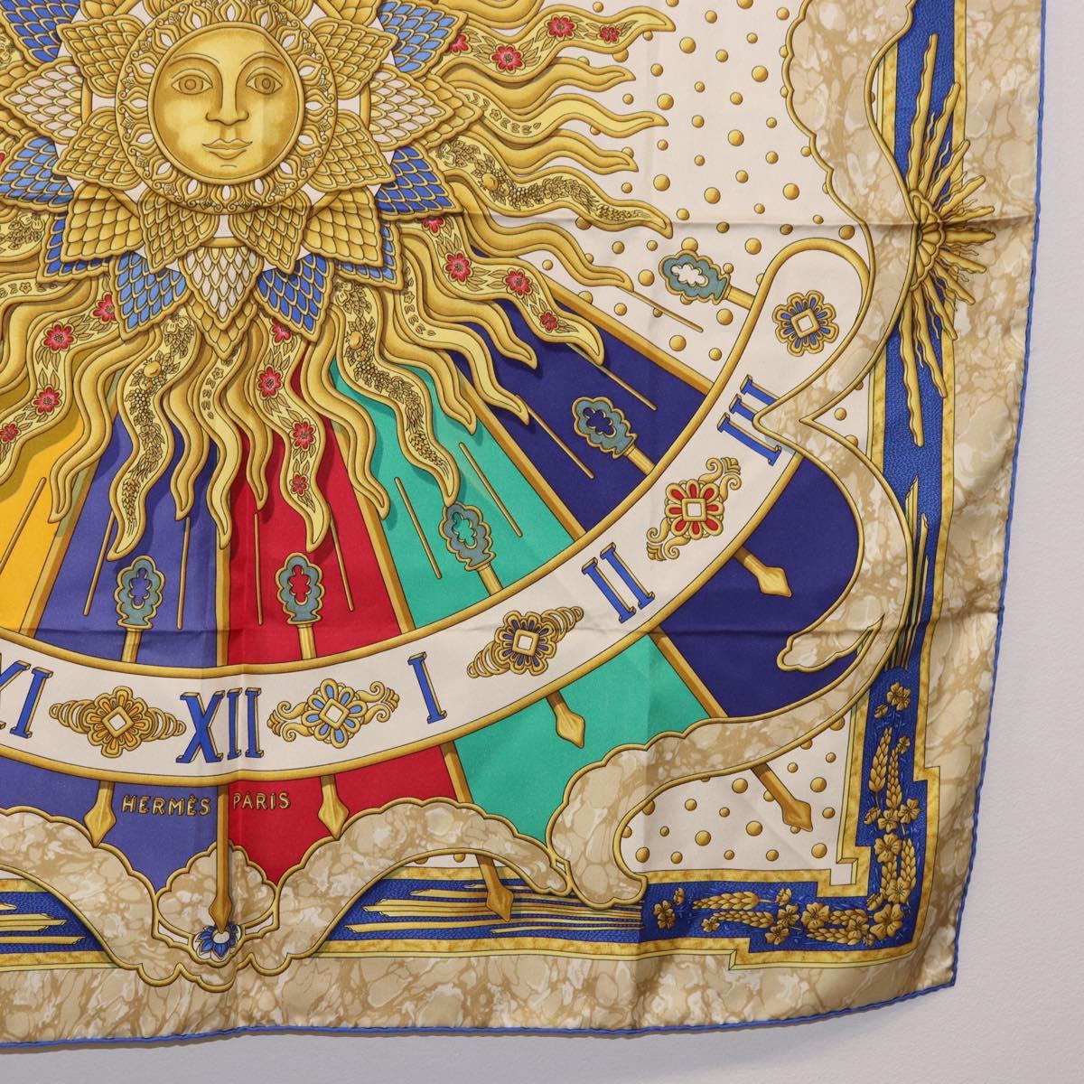 HERMES Carre 90 Scarf ”CARPE DIEM” Silk Blue Auth ki6753