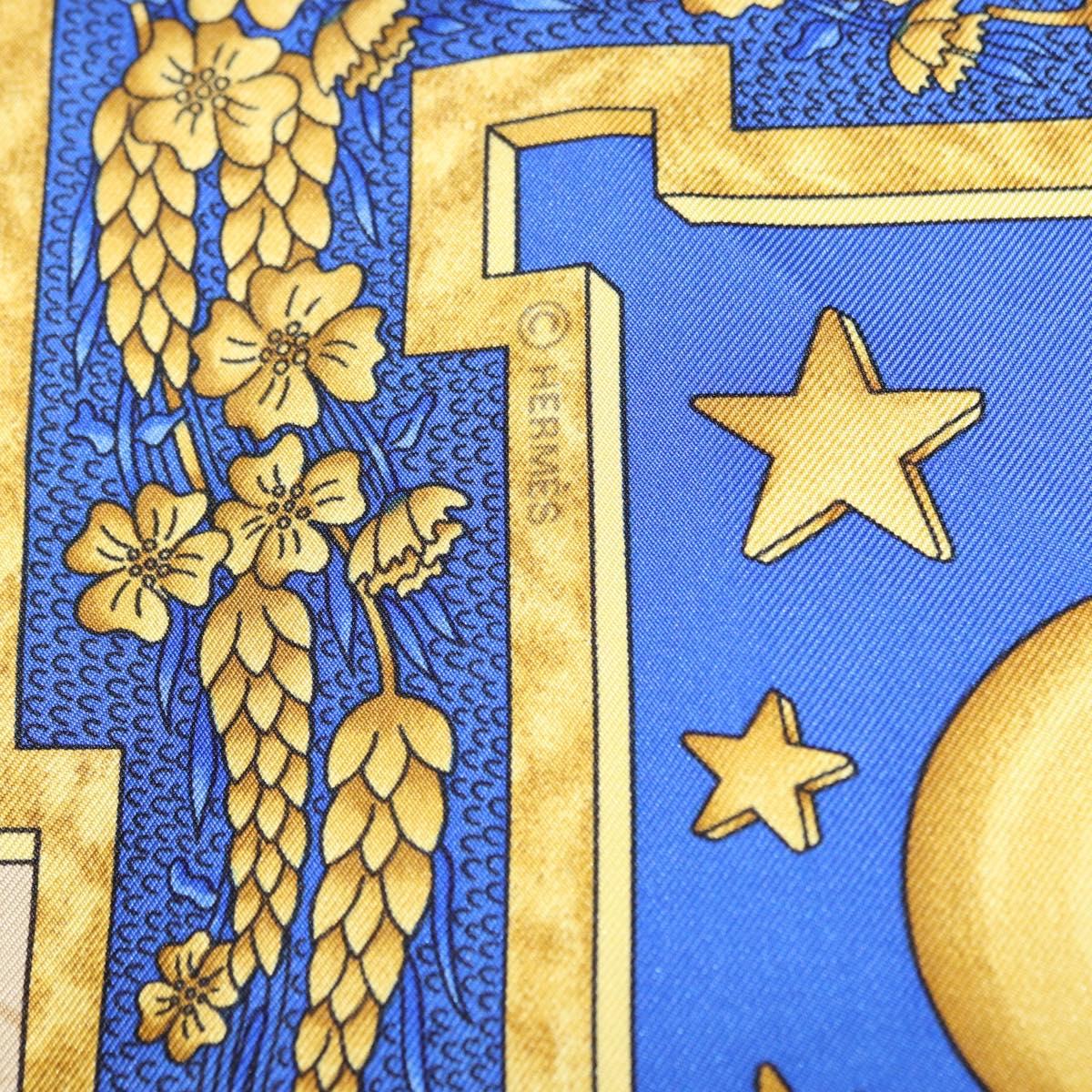 HERMES Carre 90 Scarf ”CARPE DIEM” Silk Blue Auth ki6753