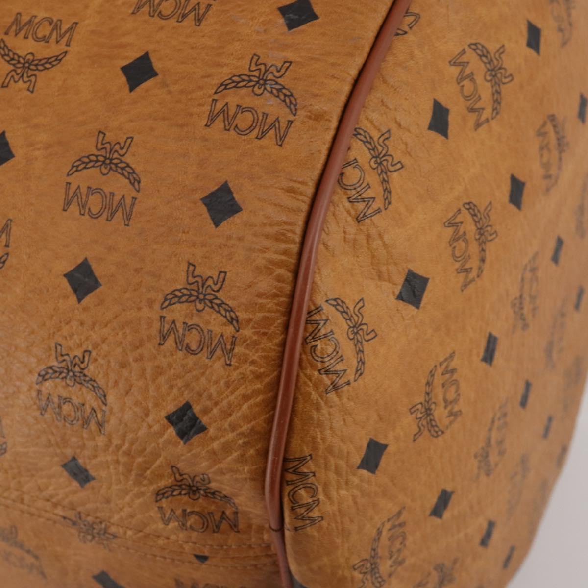 MCM Logogram Vicetos Boston Bag PVC Leather 2way Brown Gold Auth ki6754