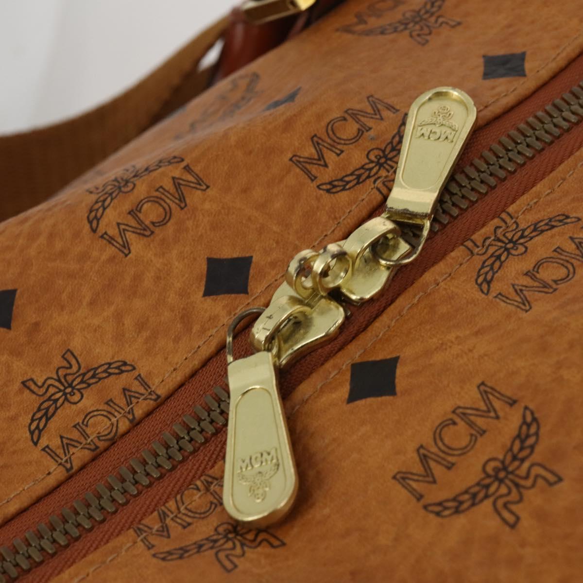 MCM Logogram Vicetos Boston Bag PVC Leather 2way Brown Gold Auth ki6754