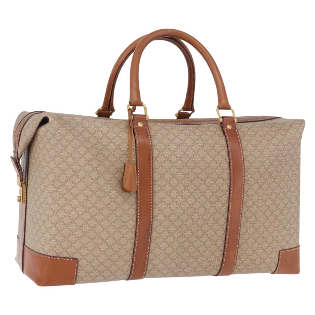 CELINE Macadam Canvas Boston Bag PVC Beige Gold Auth ki6755A