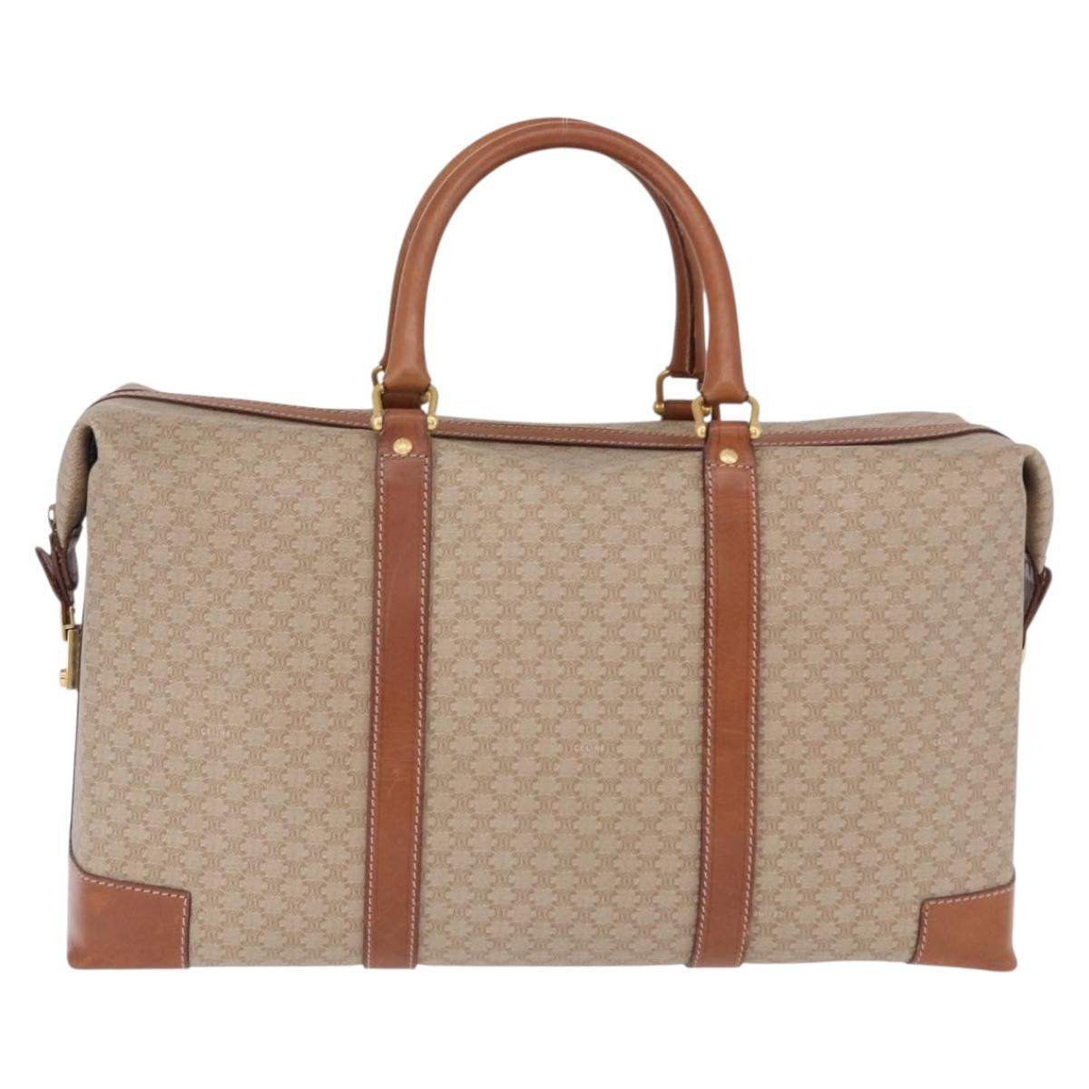 CELINE Macadam Canvas Boston Bag PVC Beige Gold Auth ki6755A