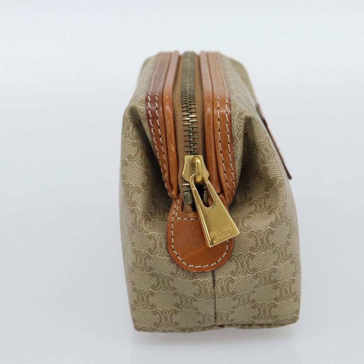 CELINE Macadam Canvas Pouch PVC Beige Gold Auth ki6758