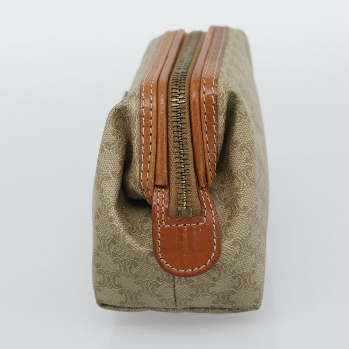 CELINE Macadam Canvas Pouch PVC Beige Gold Auth ki6758