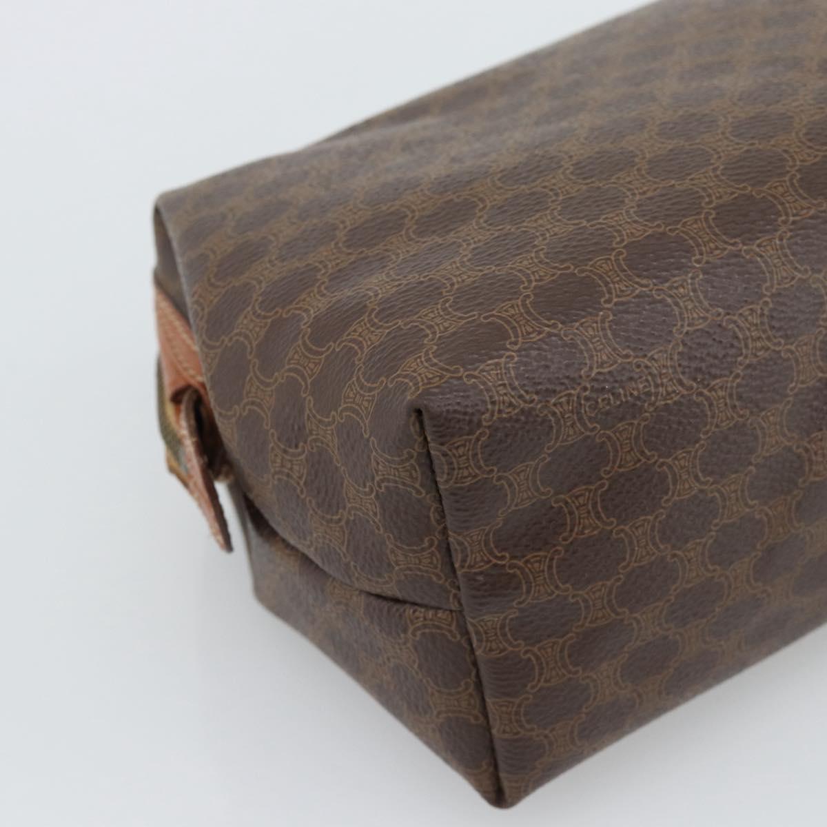 CELINE Macadam Canvas Pouch PVC Leather Brown Gold Auth ki6759
