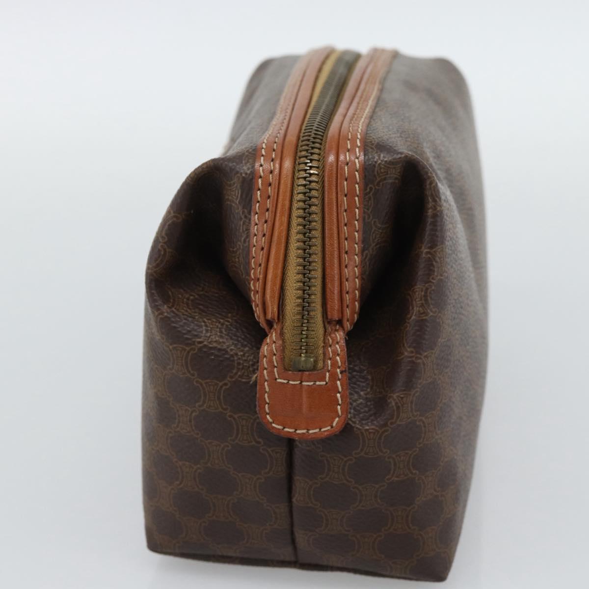 CELINE Macadam Canvas Pouch PVC Leather Brown Gold Auth ki6759