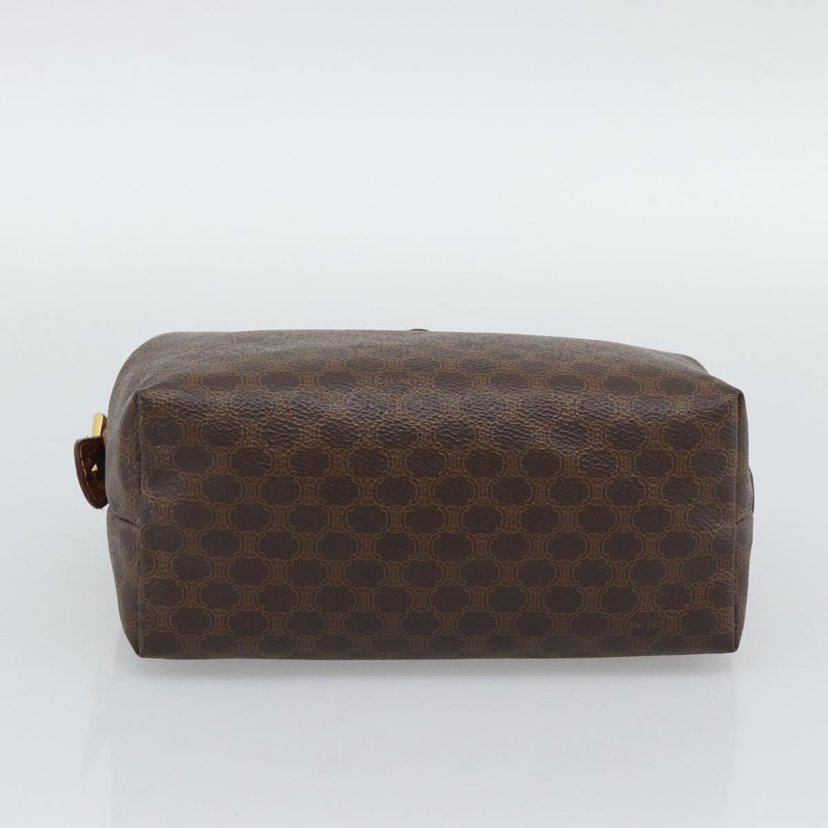 CELINE Macadam Canvas Pouch PVC Leather Brown Gold Auth ki6759