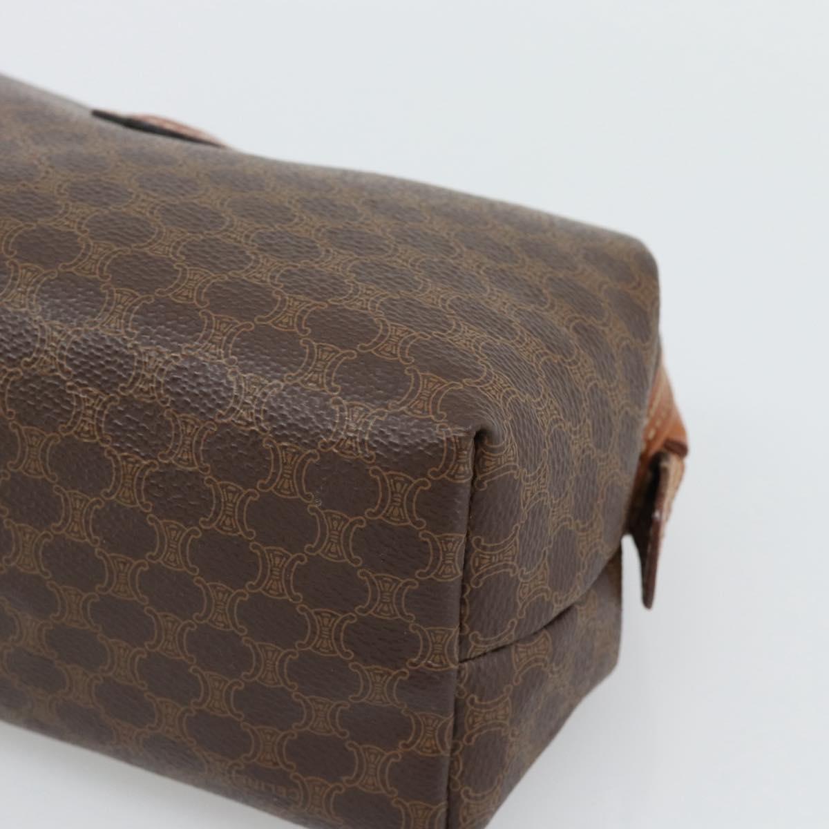CELINE Macadam Canvas Pouch PVC Leather Brown Gold Auth ki6759