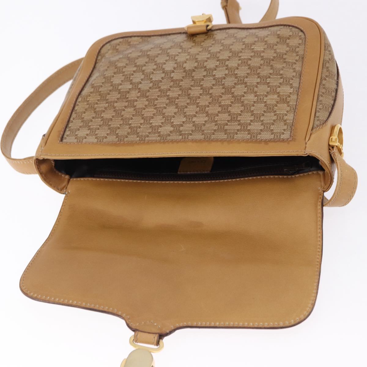 CELINE Macadam Canvas Shoulder Bag PVC Beige Gold Auth ki6762
