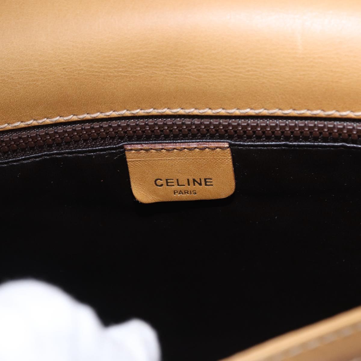 CELINE Macadam Canvas Shoulder Bag PVC Beige Gold Auth ki6762