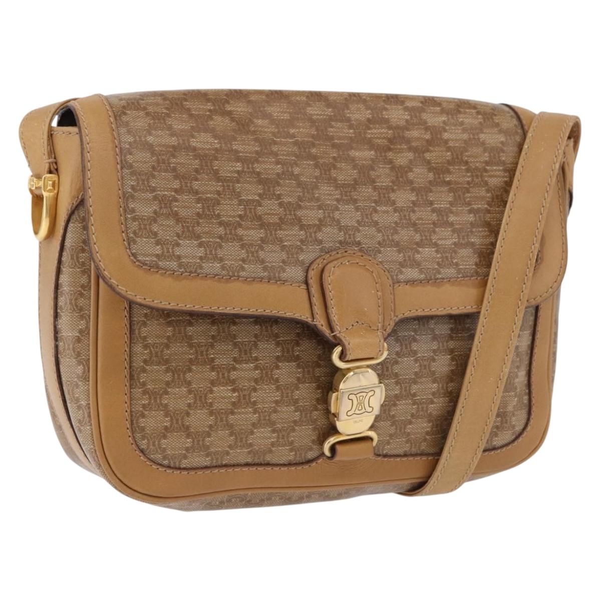 CELINE Macadam Canvas Shoulder Bag PVC Beige Gold Auth ki6762