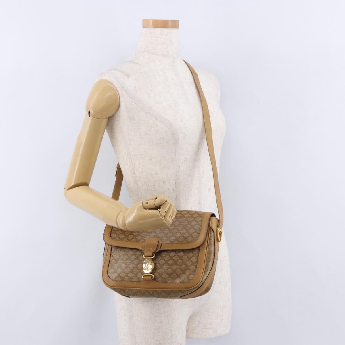 CELINE Macadam Canvas Shoulder Bag PVC Beige Gold Auth ki6762