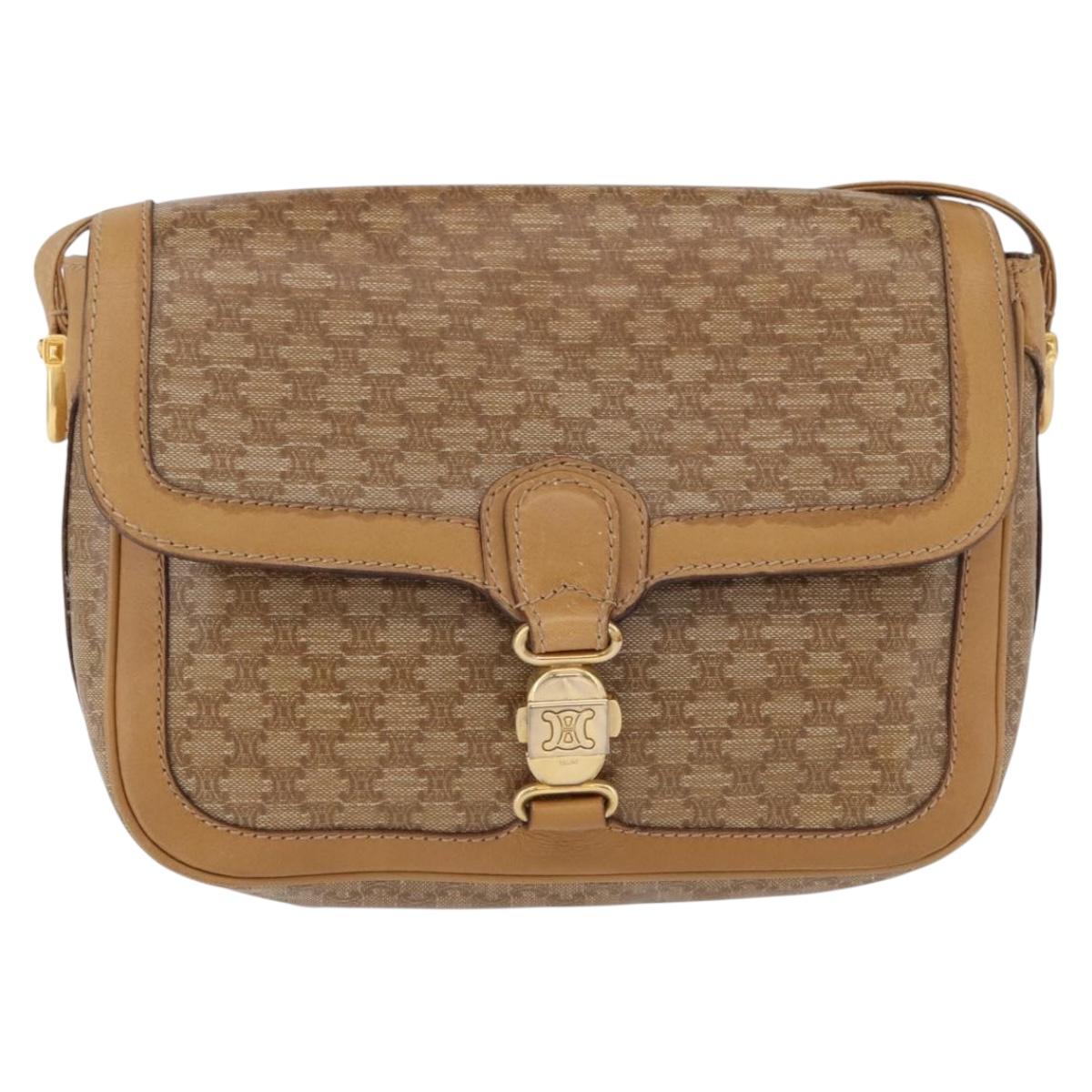 CELINE Macadam Canvas Shoulder Bag PVC Beige Gold Auth ki6762