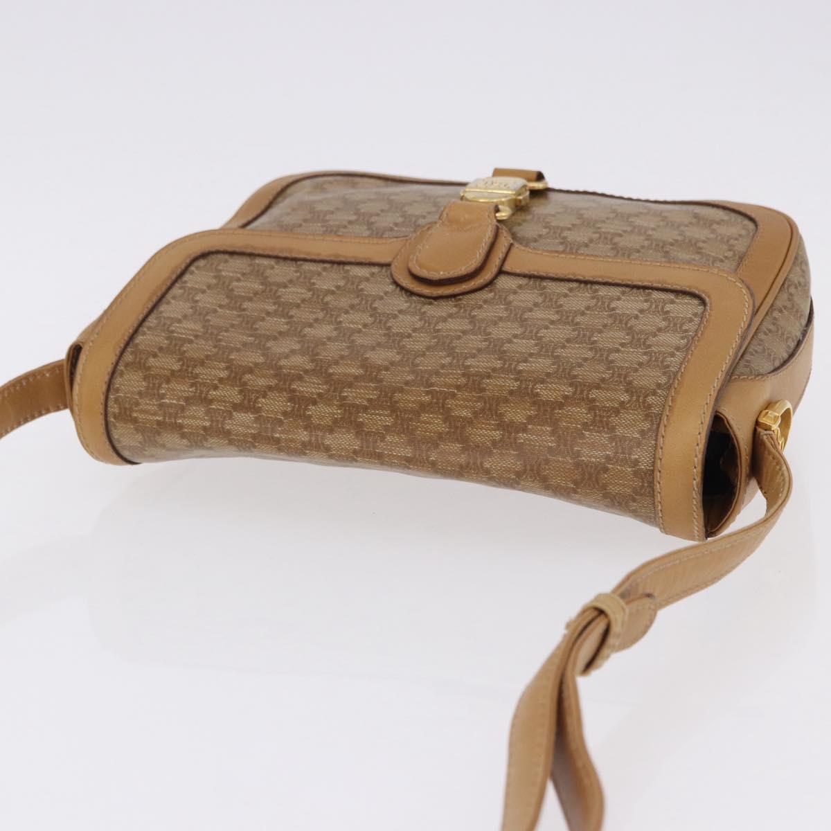 CELINE Macadam Canvas Shoulder Bag PVC Beige Gold Auth ki6762