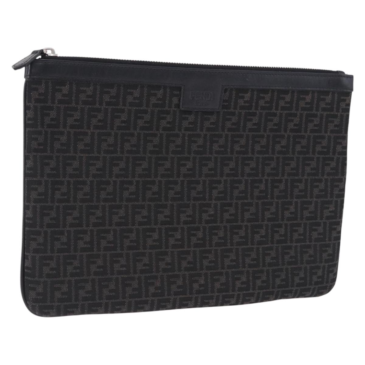 FENDI Zucchino Canvas Clutch Bag Black Auth ki6765V