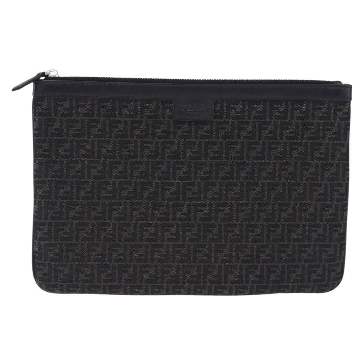 FENDI Zucchino Canvas Clutch Bag Black Auth ki6765V