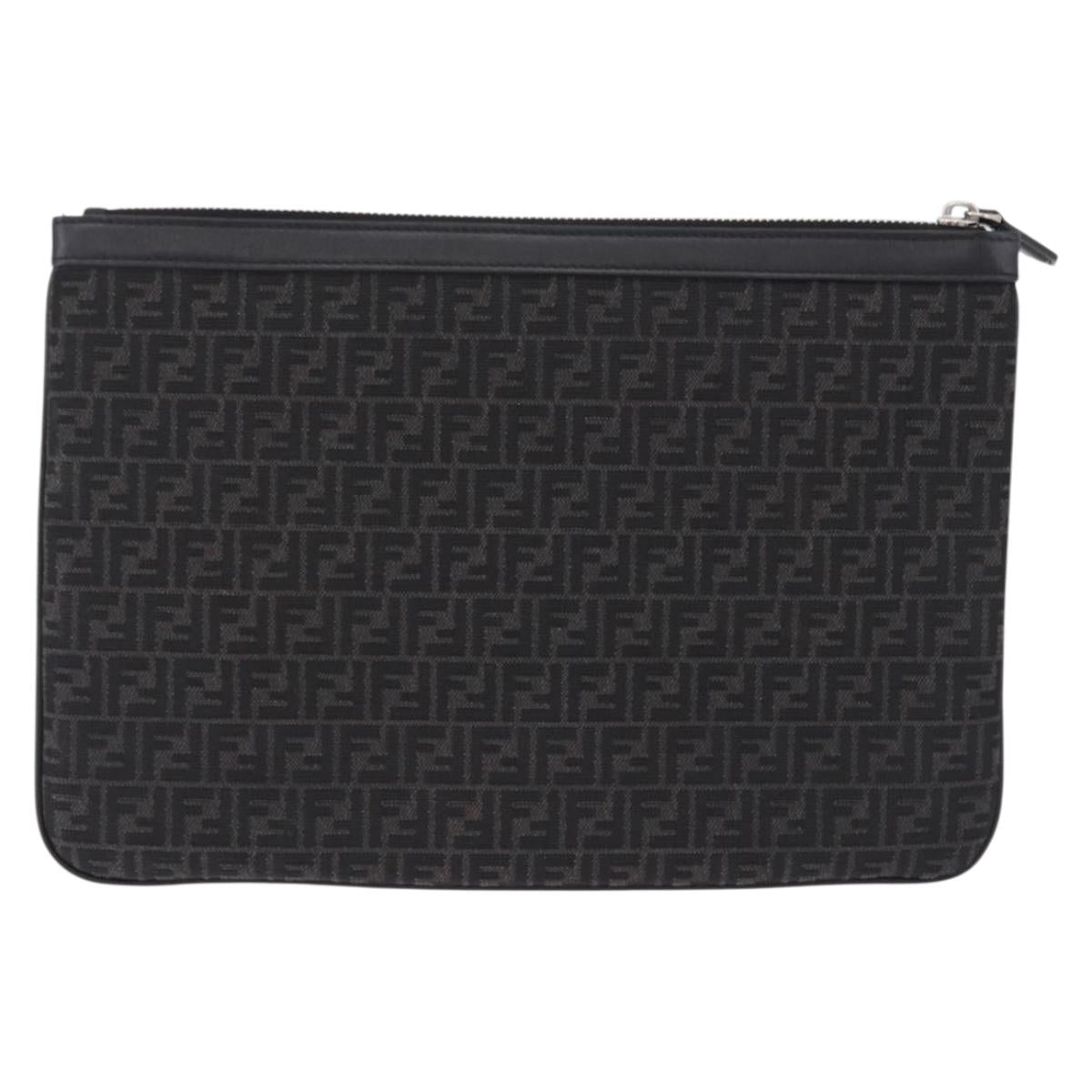FENDI Zucchino Canvas Clutch Bag Black Auth ki6765V