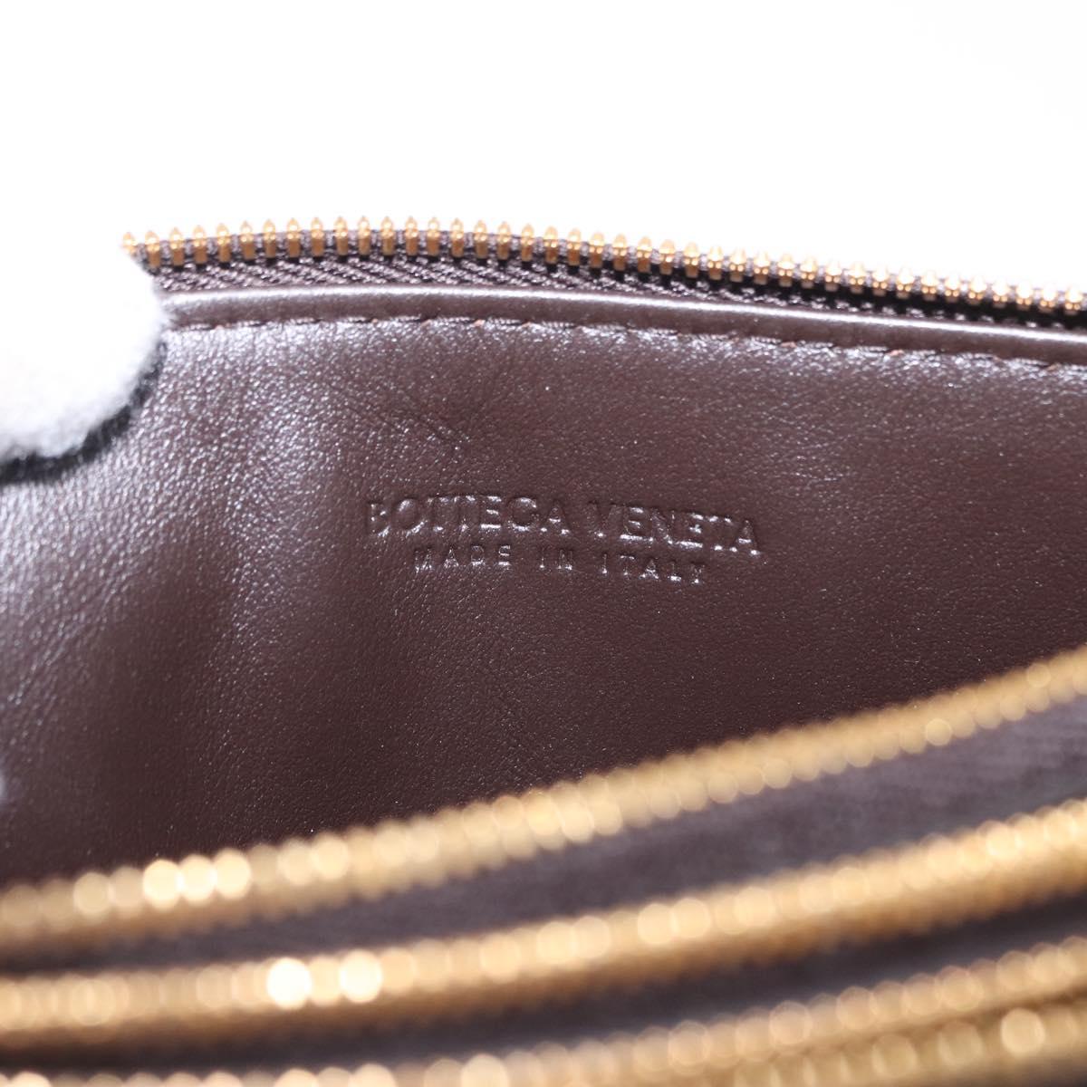BOTTEGA VENETA MAXI INTRECCIATO Clutch Bag Leather Dark Brown Gold Auth ki6767M