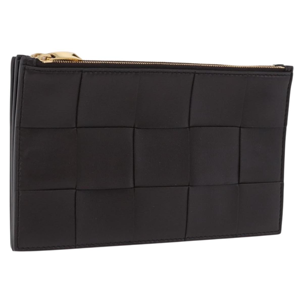 BOTTEGA VENETA MAXI INTRECCIATO Clutch Bag Leather Dark Brown Gold Auth ki6767M