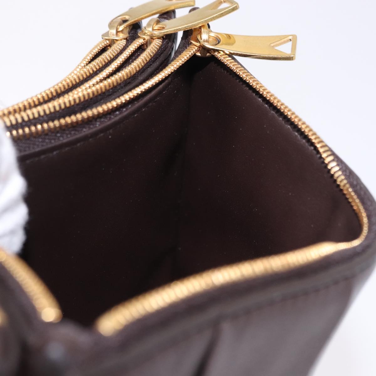BOTTEGA VENETA MAXI INTRECCIATO Clutch Bag Leather Dark Brown Gold Auth ki6767M