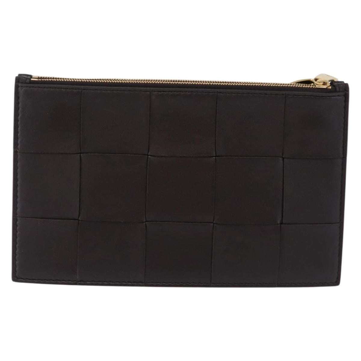 BOTTEGA VENETA MAXI INTRECCIATO Clutch Bag Leather Dark Brown Gold Auth ki6767M