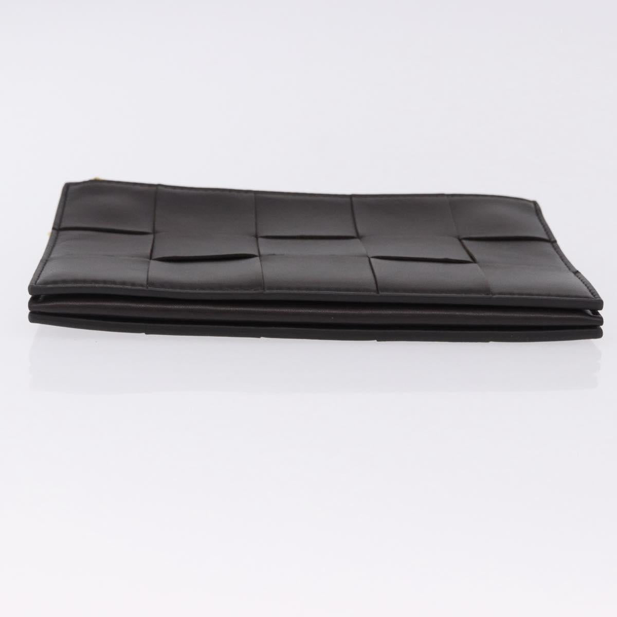 BOTTEGA VENETA MAXI INTRECCIATO Clutch Bag Leather Dark Brown Gold Auth ki6767M