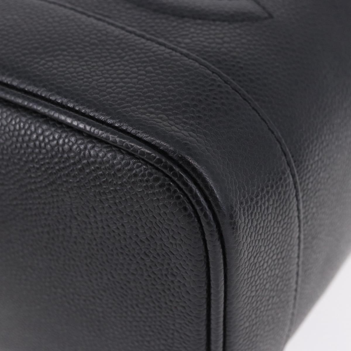 CHANEL COCO Mark Vanity Hand Bag Caviar Skin Black Gold CC Auth ki6768SAV